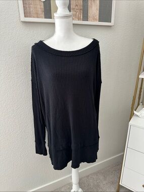 We The Free Black Waffle Long Sleeve Boatneck Tunic - Oversized